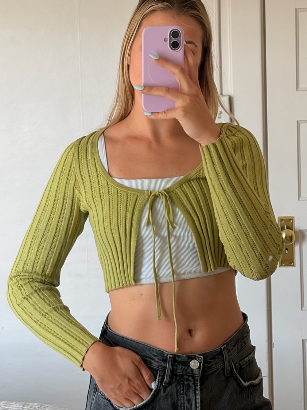 Green tie cardigan